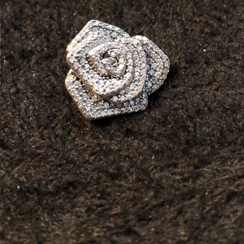 Sparkling oversized rose charm sterling silver fits Pandora bracelets necklaces - Picture 4 of 4